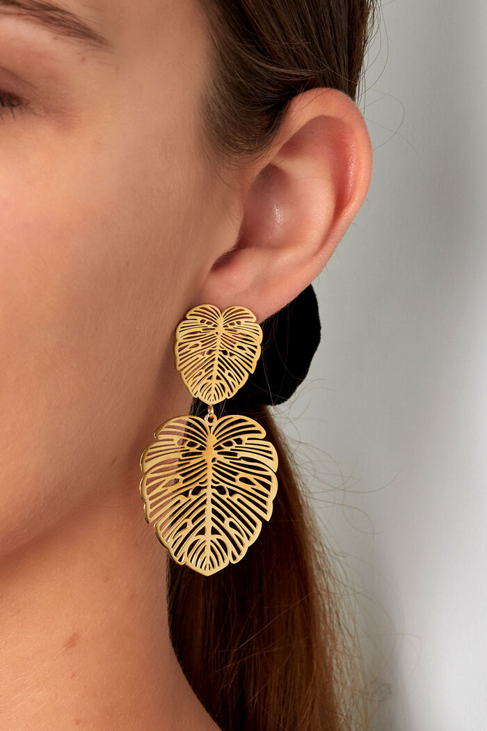 Earrings leaf & leaf - gold Stainless Steel Picture3